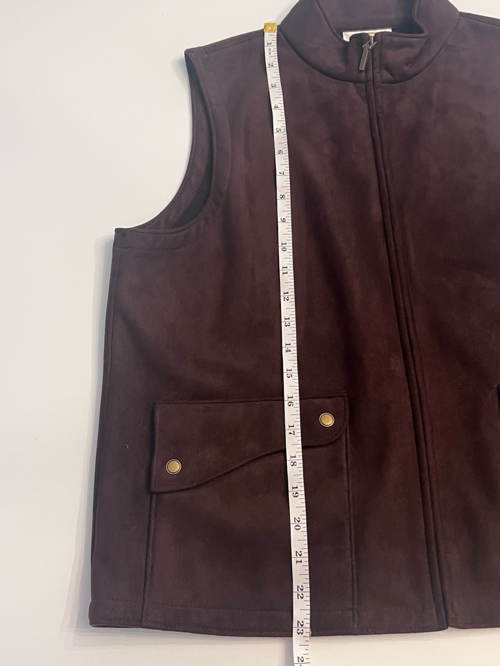 Vintage Talbots Petites Dark Brown Faux Suede Full Zip Vest - Size M Petite